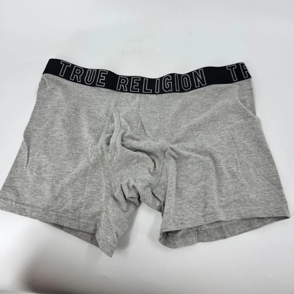 True Religion Men Gray Boxer Briefs Underwear Extra Large Cotton Blend Logo‎